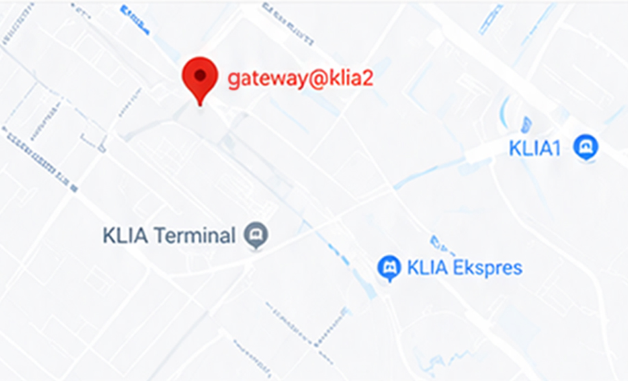 Map showing Gateway@klia2 and nearby airport transport connections
